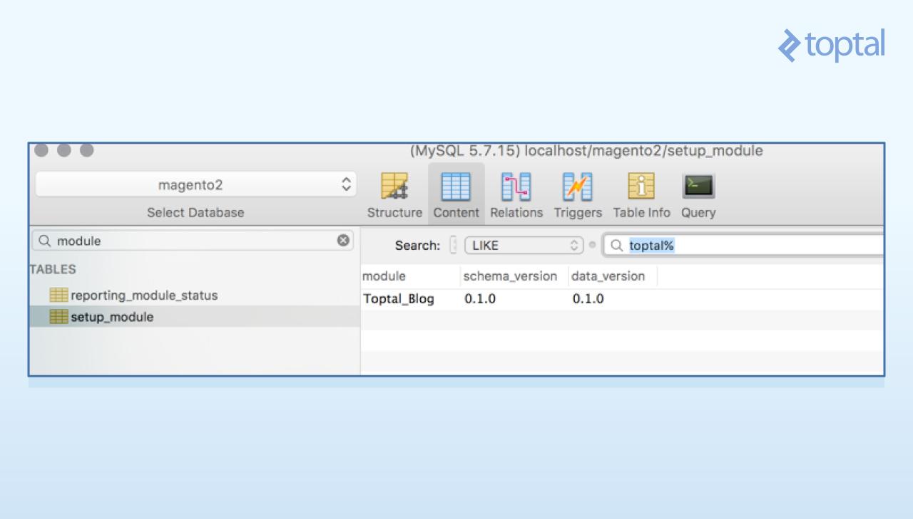 Content of the setup_module table