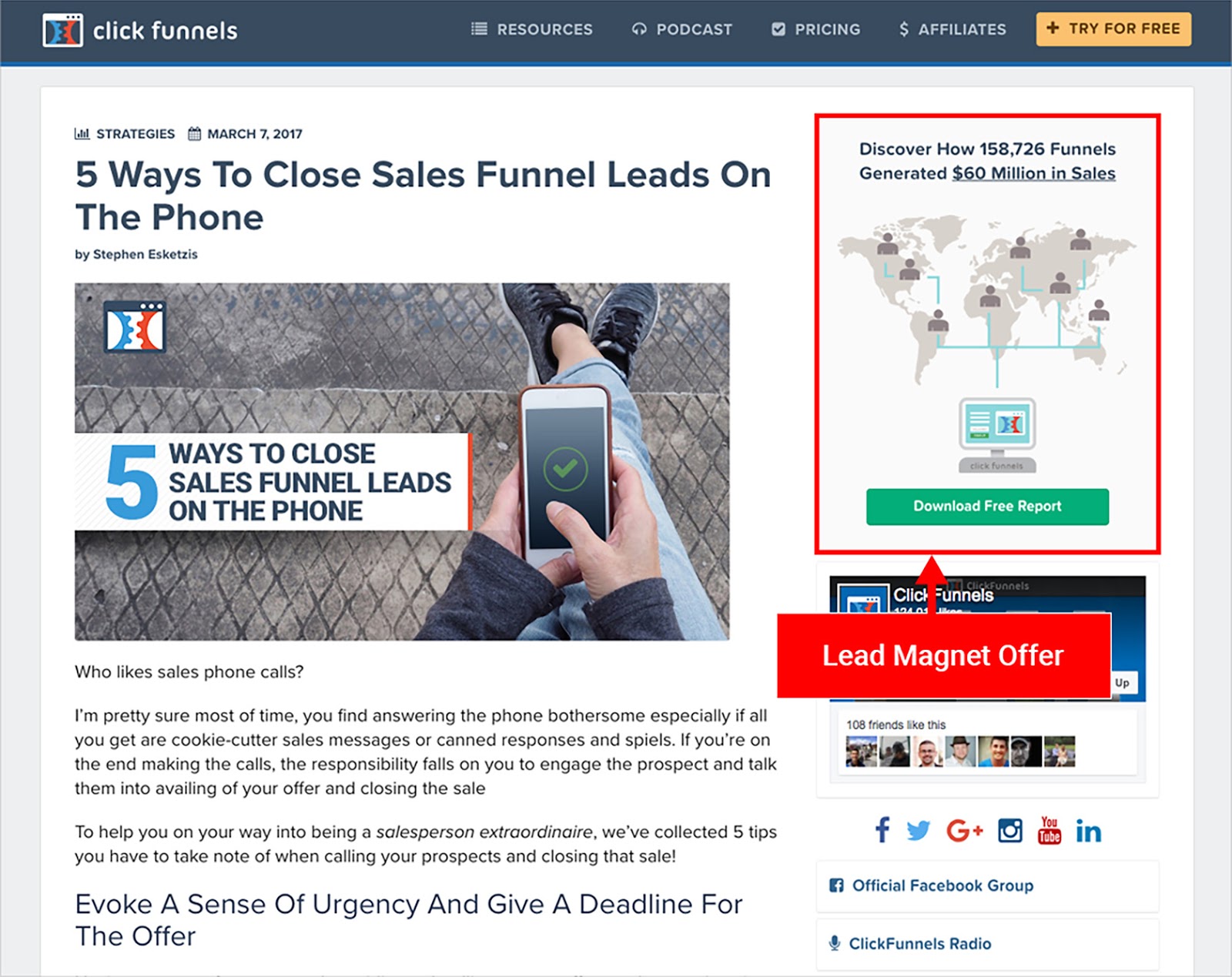 Image of an example from ClickFunnel conversion funnel