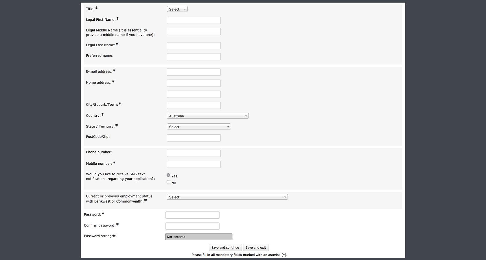 Diseño de formulario web para una aplicación de trabajo