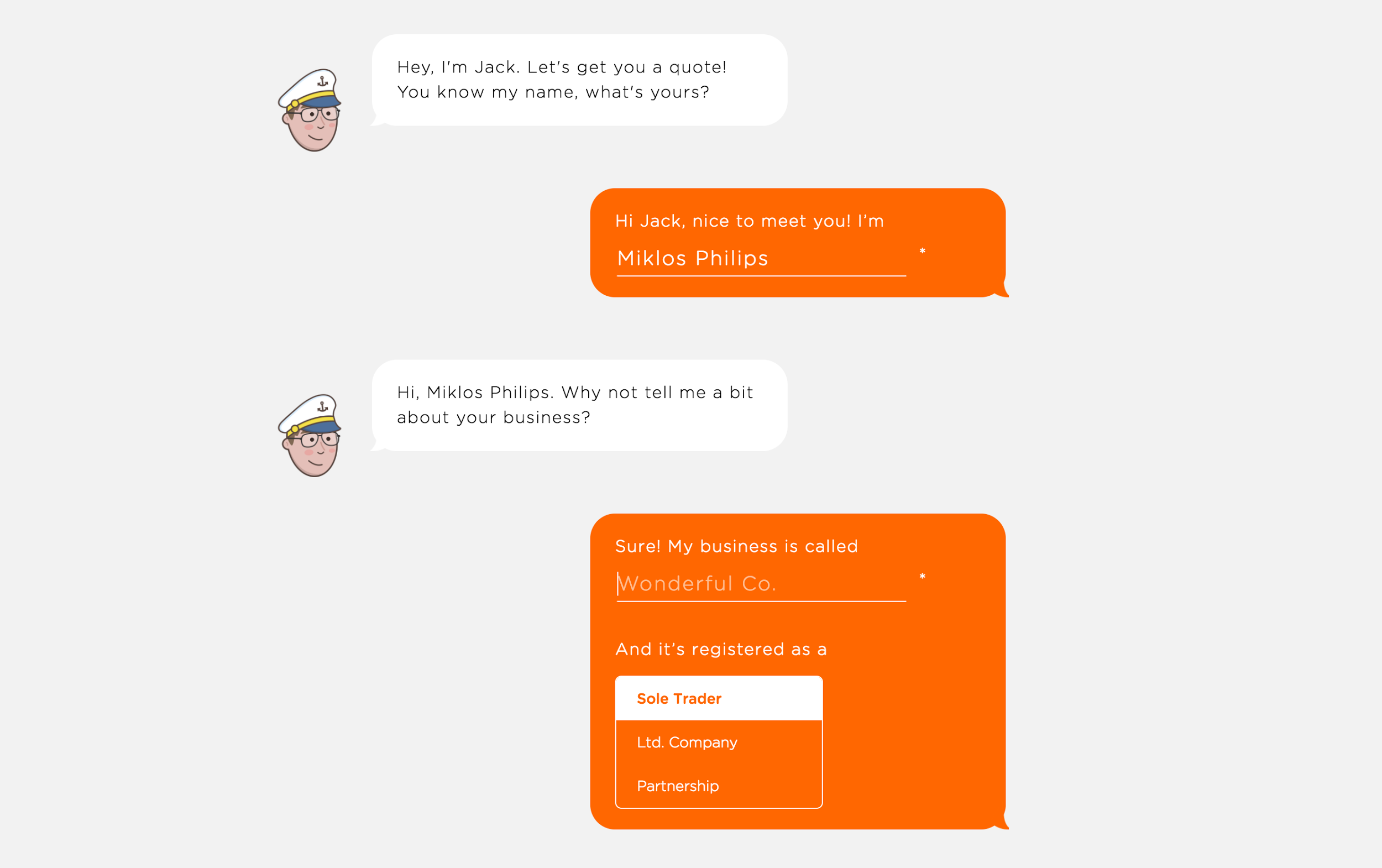 UI Conversacional del chatbot de Jack insurance