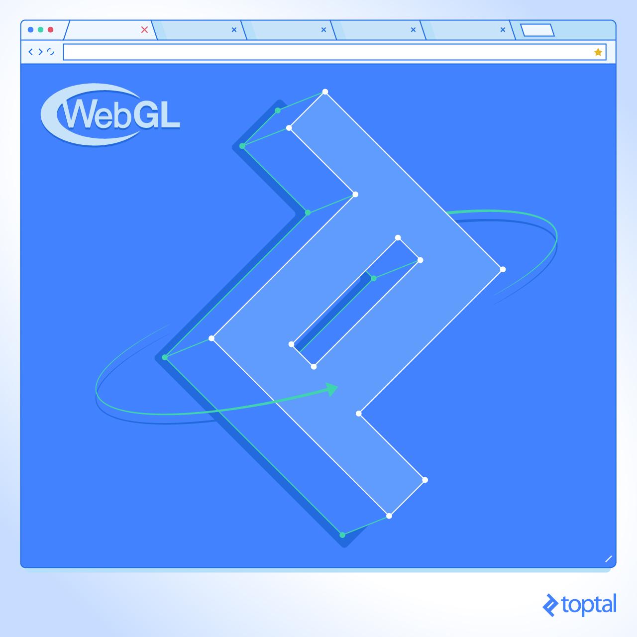 Ilustración de un logotipo de Toptal en 3D en un lienzo WebGL