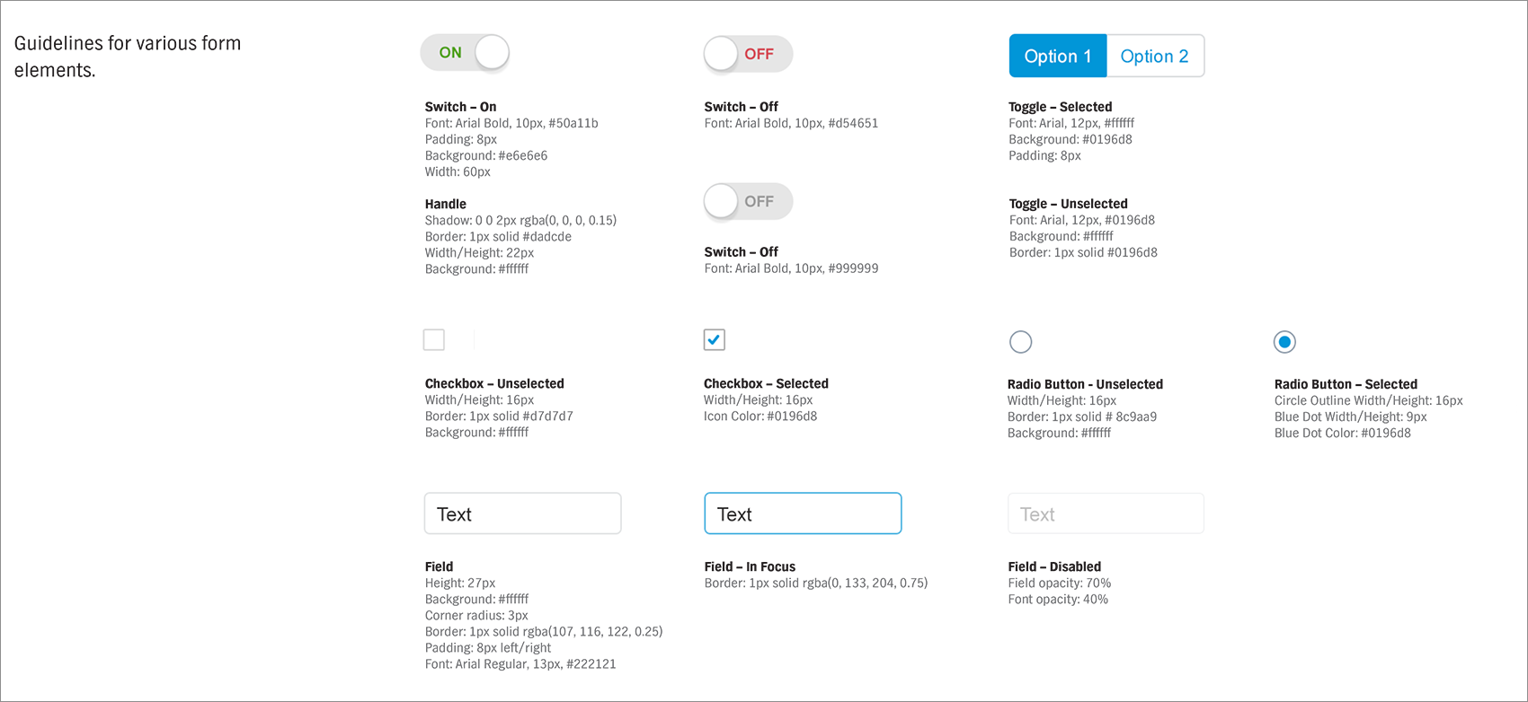 Web form elements in the styleguide