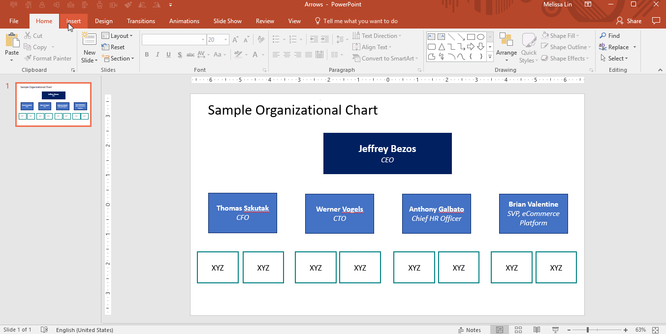 Use Arrows with Elbow Connectors to Build Organizational Charts