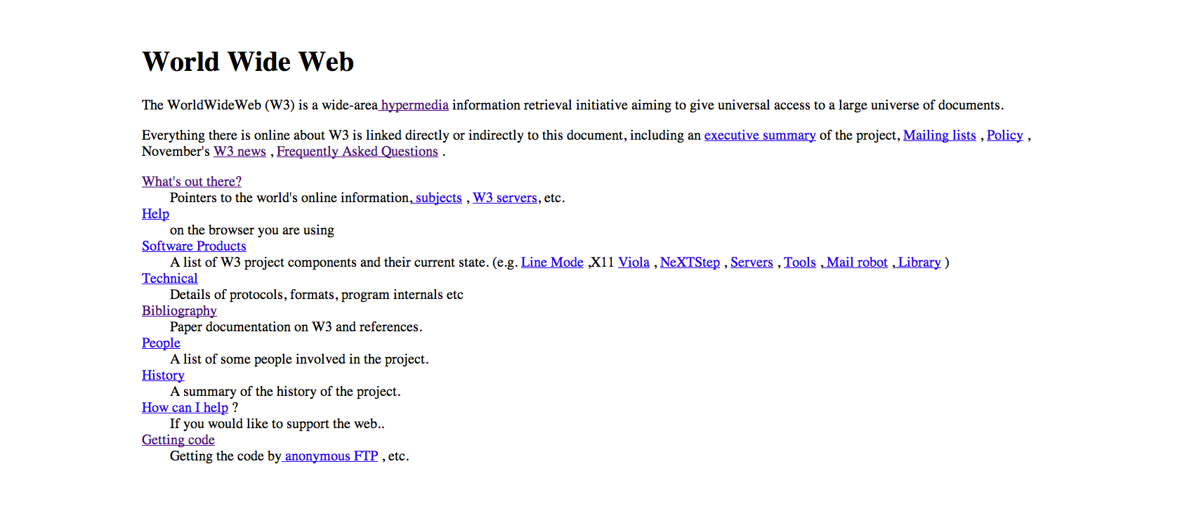 Primer sitio de la World Wide Web en 1991