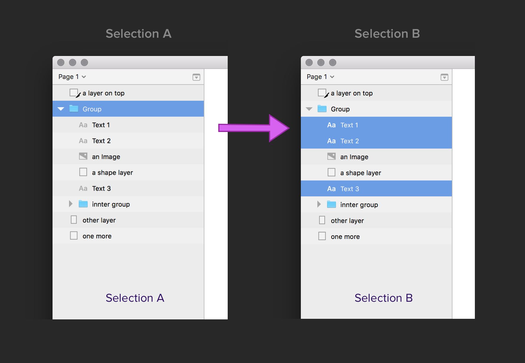 seleccionando capas de un tipo específico en Sketch