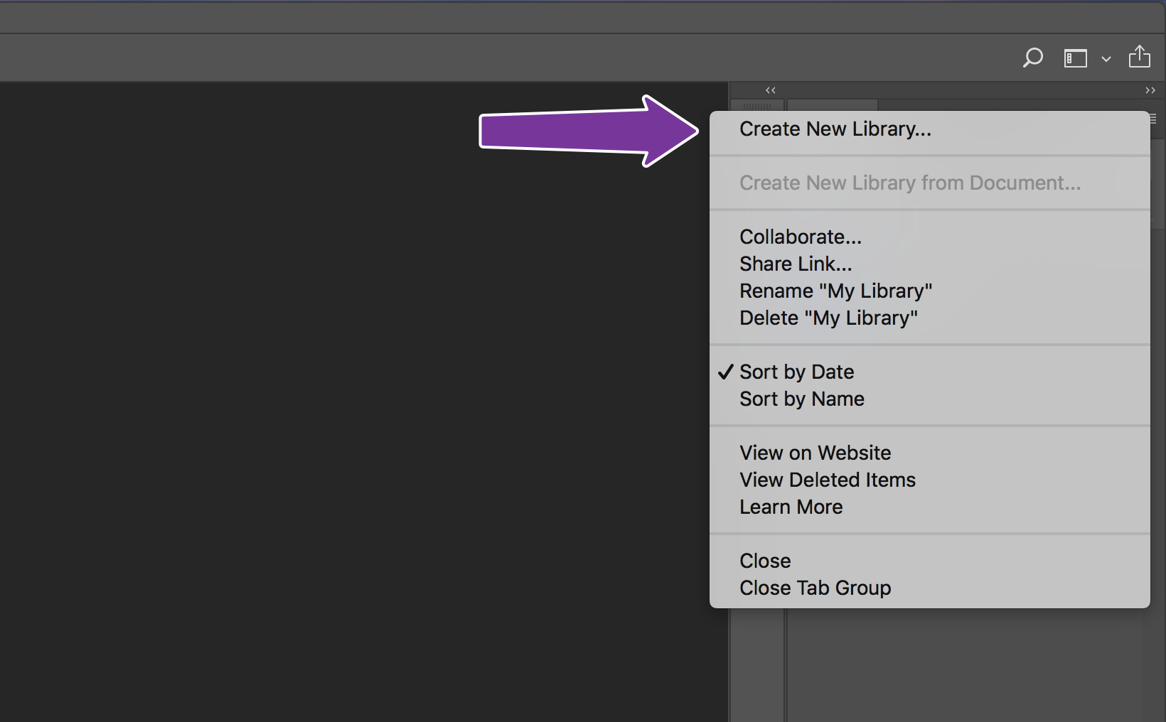 Create a new Adobe CC library.