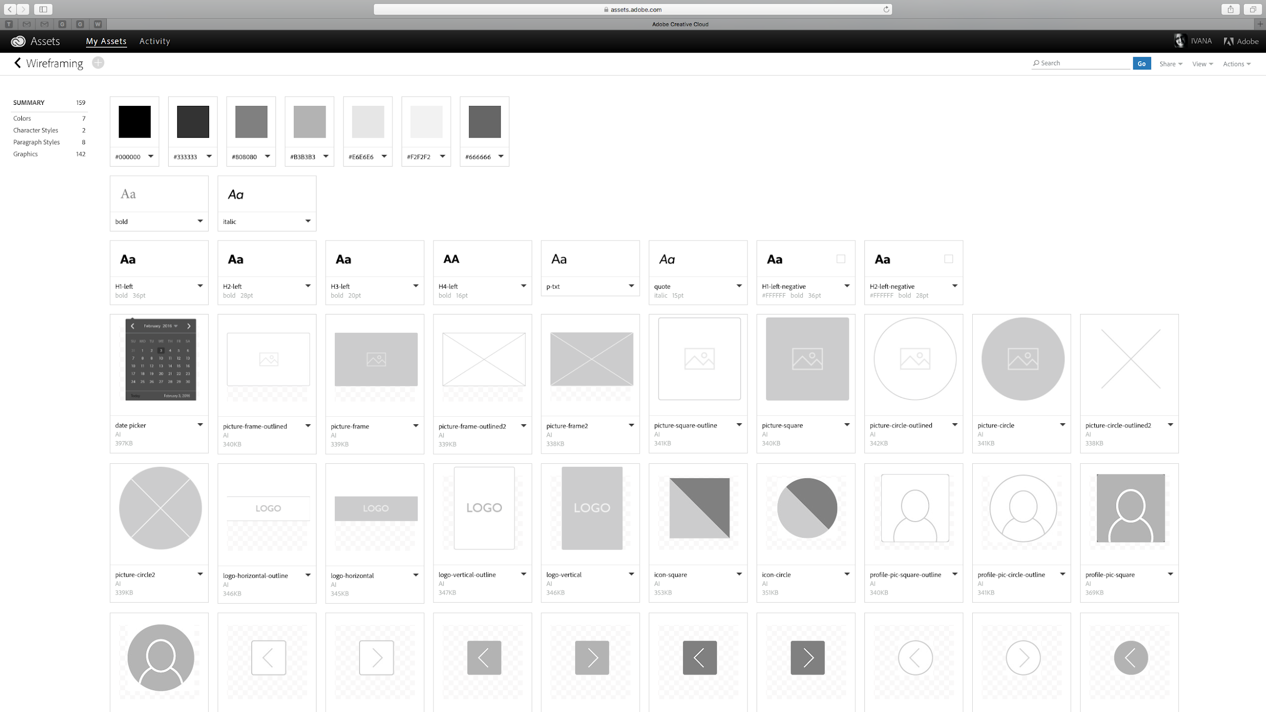 Adobe CC wireframe asset library