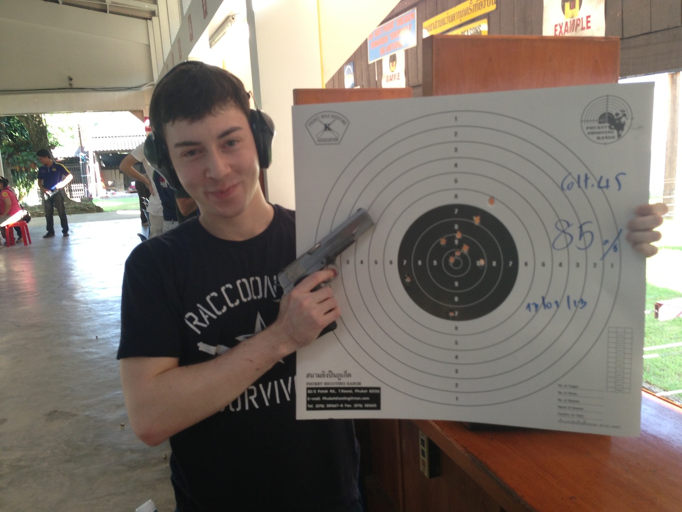 We even went shooting; this is our front-end engineer. He shoots like his code, dead on.